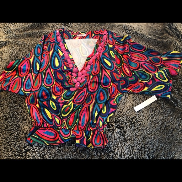 Colorful blouse with embellished  neck line. (NWT) - Picture 1 of 3